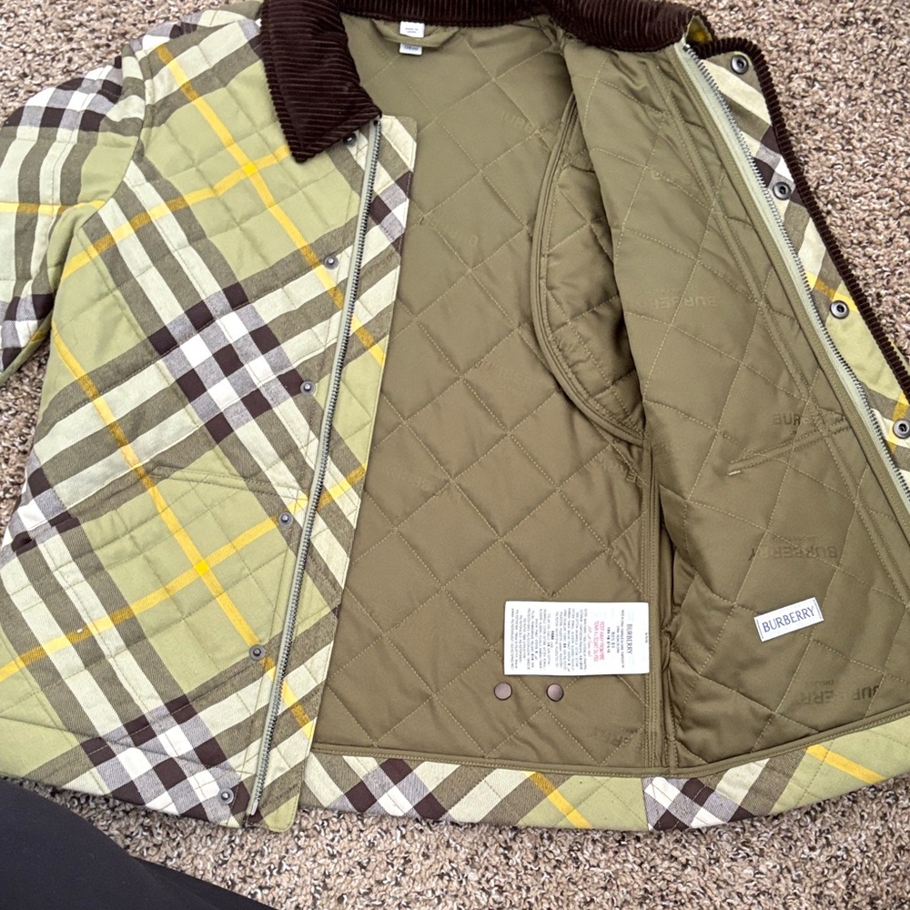 Burberry Kids Plaid Puffer Jacket - Olive and Yellow